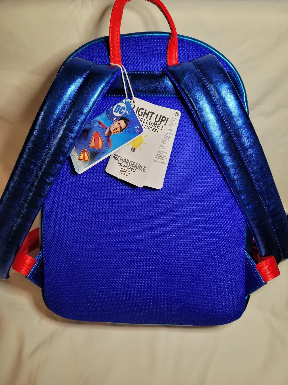 Superman Full Size Hard Tag Loungefly Backpack Light Up Rechargeable New W/ Tags